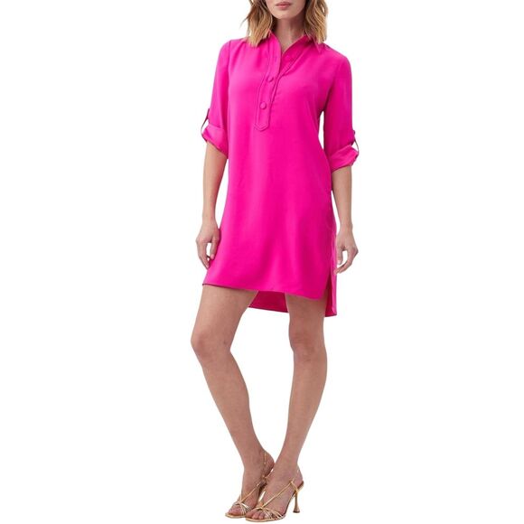 Trina Turk Pink High Low Portrait Shirt Dress L - Picture 1 of 5